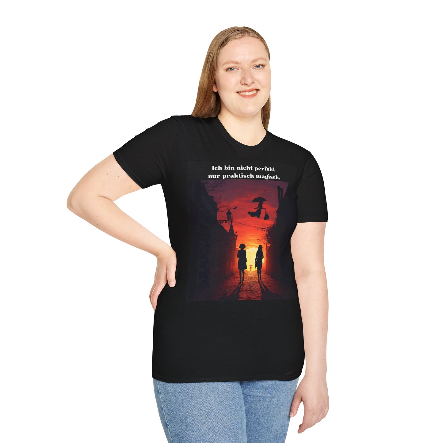 Magical Themed Unisex Softstyle T-Shirt - "Ich bin nicht perfekt, nur praktisch magisch" Printify