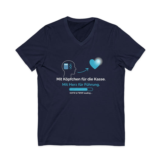Leadership Heart V-Neck Tee — "Mit Köpfchen für die Kasse. Mit Herz für Führung."