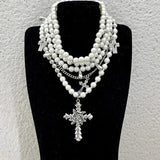 Goth Fashion Rose Cross Imitation Pearl Beadd Pendant Necklace for Women Cool Charm Aesthetic Accessories Vintage Luxury Jewelry - So ist Leben
