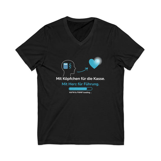 Leadership Heart V-Neck Tee — "Mit Köpfchen für die Kasse. Mit Herz für Führung."