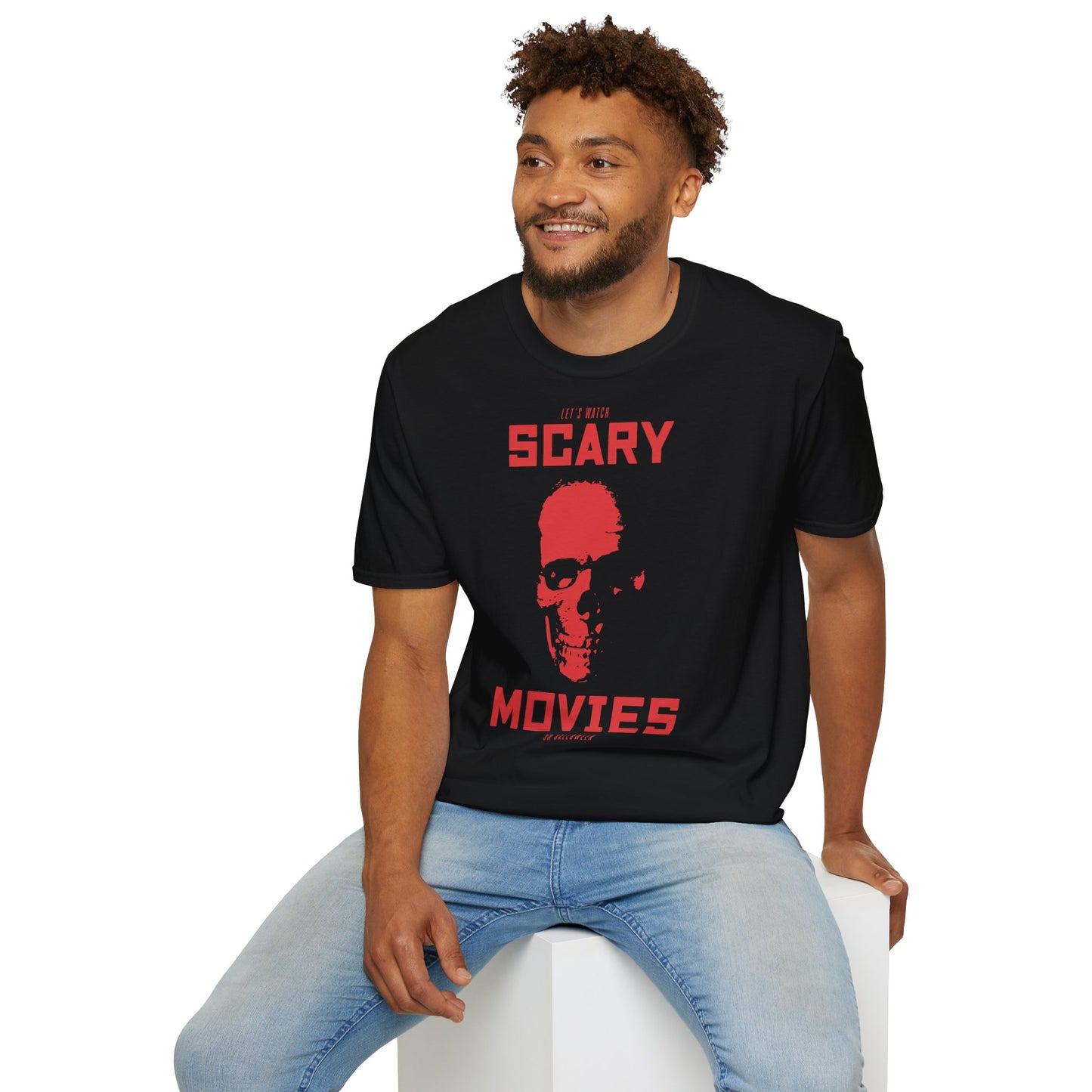 Scary Movies Unisex Softstyle T-Shirt, Halloween Apparel, Movie Night Tee, Horror Fan Gift, Casual Wear Printify
