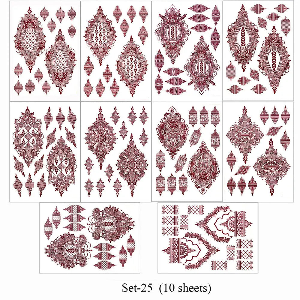 10 Teile/satz Kastanienbraun Farbe Henna Tattoo Aufkleber für Hand Braun Rot Henna Tattoos für Frauen Wasserdicht Temporäre Mehndi Fake Tattoo So ist Leben