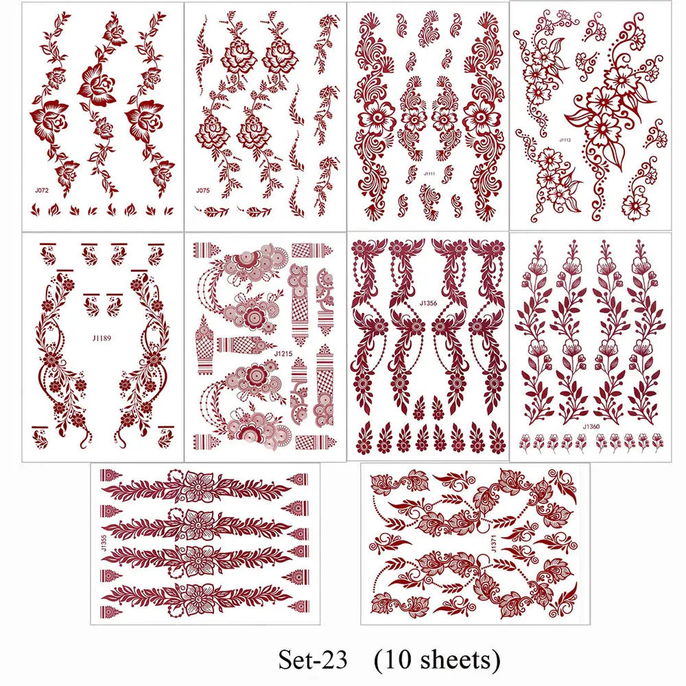 10 Teile/satz Kastanienbraun Farbe Henna Tattoo Aufkleber für Hand Braun Rot Henna Tattoos für Frauen Wasserdicht Temporäre Mehndi Fake Tattoo So ist Leben