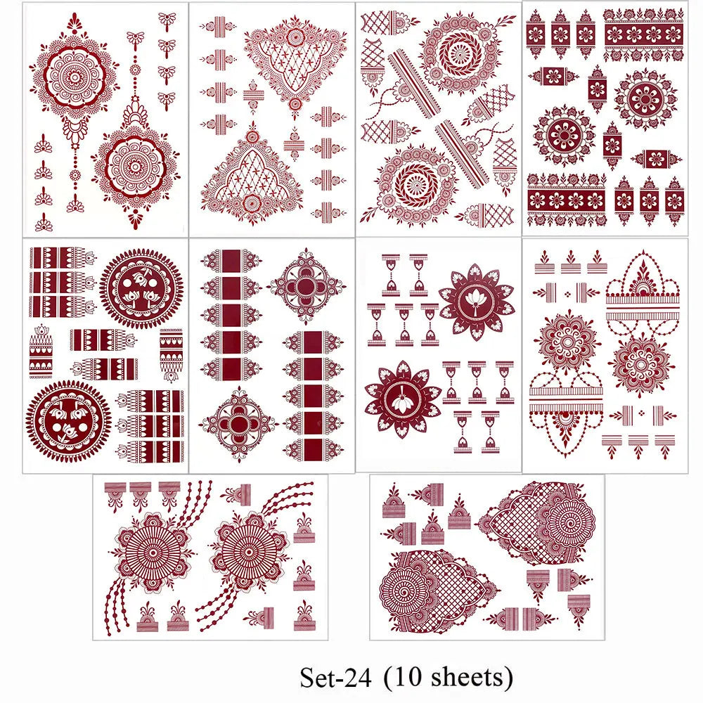 10 Teile/satz Kastanienbraun Farbe Henna Tattoo Aufkleber für Hand Braun Rot Henna Tattoos für Frauen Wasserdicht Temporäre Mehndi Fake Tattoo So ist Leben