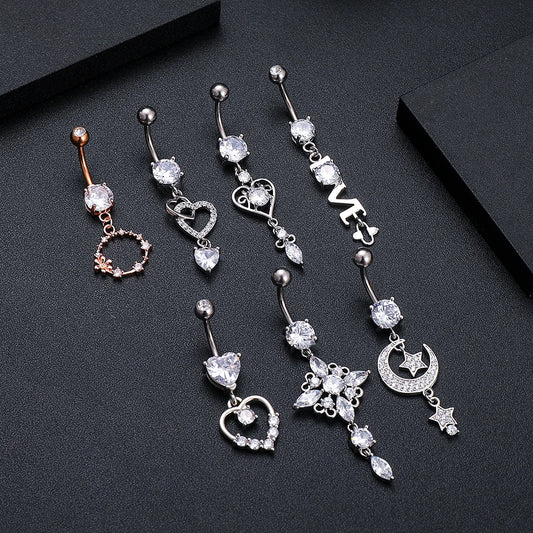 Dainsty baumelnde Bauchnabelringe Chirurgenstahl 14G Bar Nabelpiercing Ring Kristall CZ Biene Blume Herz Bauchring Ohrschmuck So ist Leben
