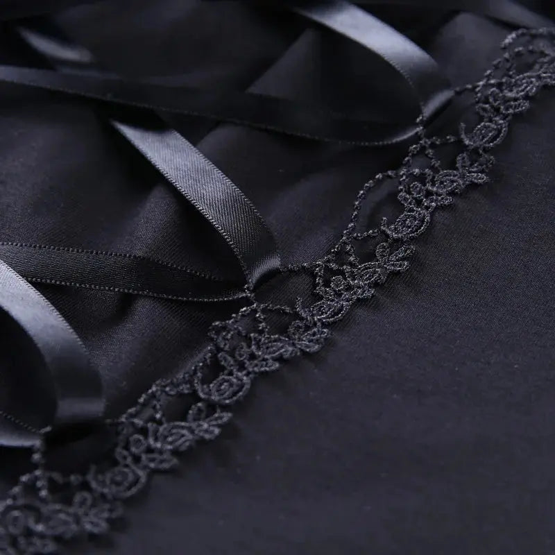 Vintage Tops Goth T-shirt Women Bodycon Bandage Lace Black T-shirts Gothic Streetwear Sexy Female Top Casual Mesh Tee - So ist Leben