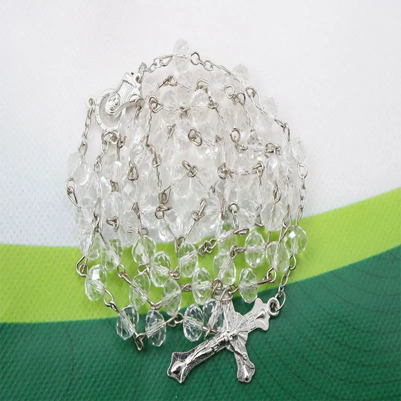 8mm Perlenkristall Rosenkranz Halskette, Charm Rosenkranz Kristall Segen Halskette, Santa Maria Center Kristall Schmuck Halskette So ist Leben
