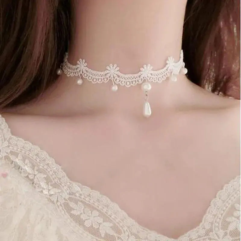 Anhänger weiße Spitzenkragen-Halskette für Frauen und Mädchen, dunkler Loli-Stil, Halloween-Schmuck - So ist Leben