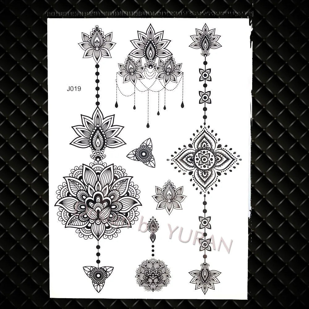 YURAN Mode Schwarz Ketten Handgelenk Henna Blume Gefälschte Tattoos Aufkleber Wasserdicht Mandala Flora Tattoo Temporäre Frauen Arm 3D Tatto So ist Leben