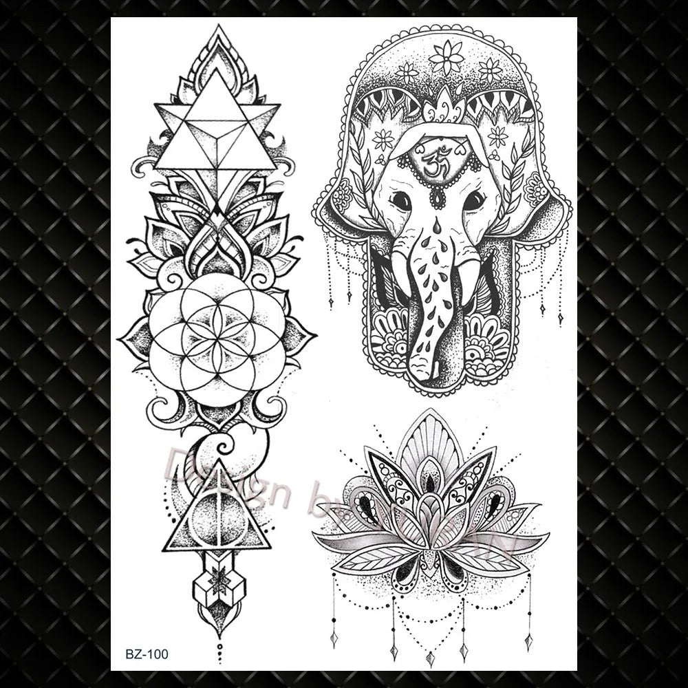 YURAN Mode Schwarz Ketten Handgelenk Henna Blume Gefälschte Tattoos Aufkleber Wasserdicht Mandala Flora Tattoo Temporäre Frauen Arm 3D Tatto So ist Leben