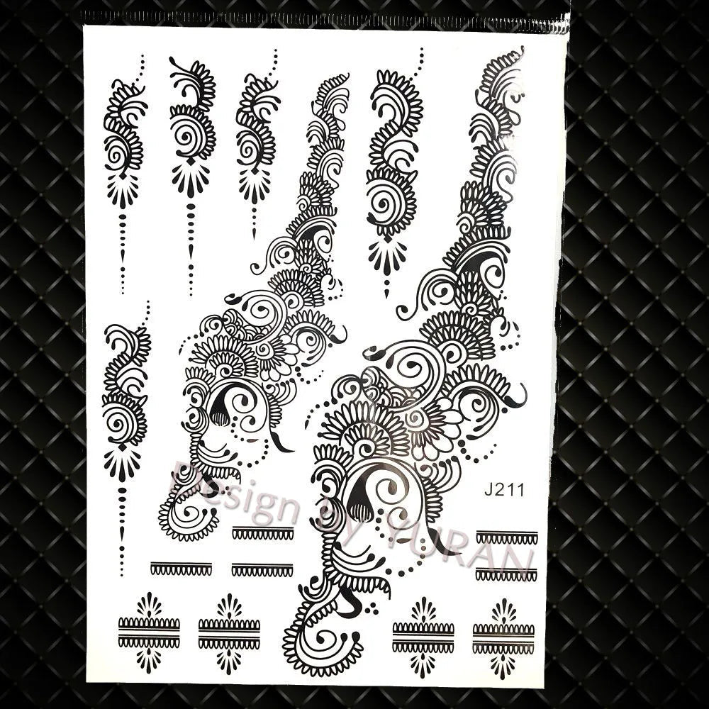 YURAN Mode Schwarz Ketten Handgelenk Henna Blume Gefälschte Tattoos Aufkleber Wasserdicht Mandala Flora Tattoo Temporäre Frauen Arm 3D Tatto So ist Leben