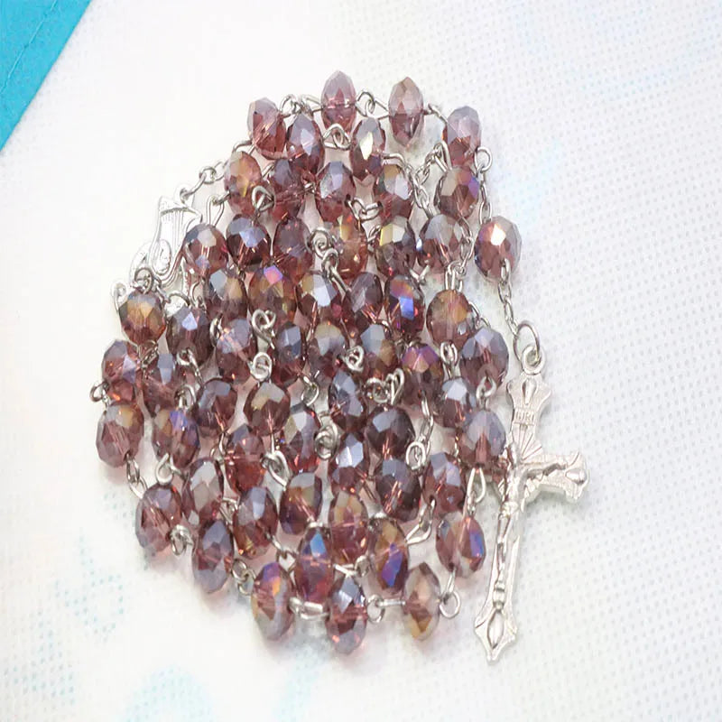 8mm Perlenkristall Rosenkranz Halskette, Charm Rosenkranz Kristall Segen Halskette, Santa Maria Center Kristall Schmuck Halskette So ist Leben