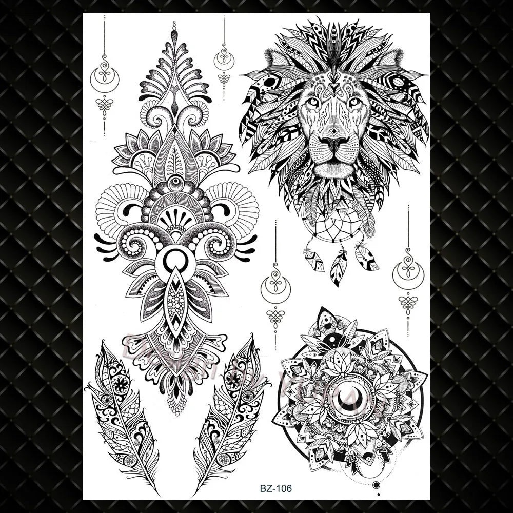 YURAN Mode Schwarz Ketten Handgelenk Henna Blume Gefälschte Tattoos Aufkleber Wasserdicht Mandala Flora Tattoo Temporäre Frauen Arm 3D Tatto So ist Leben