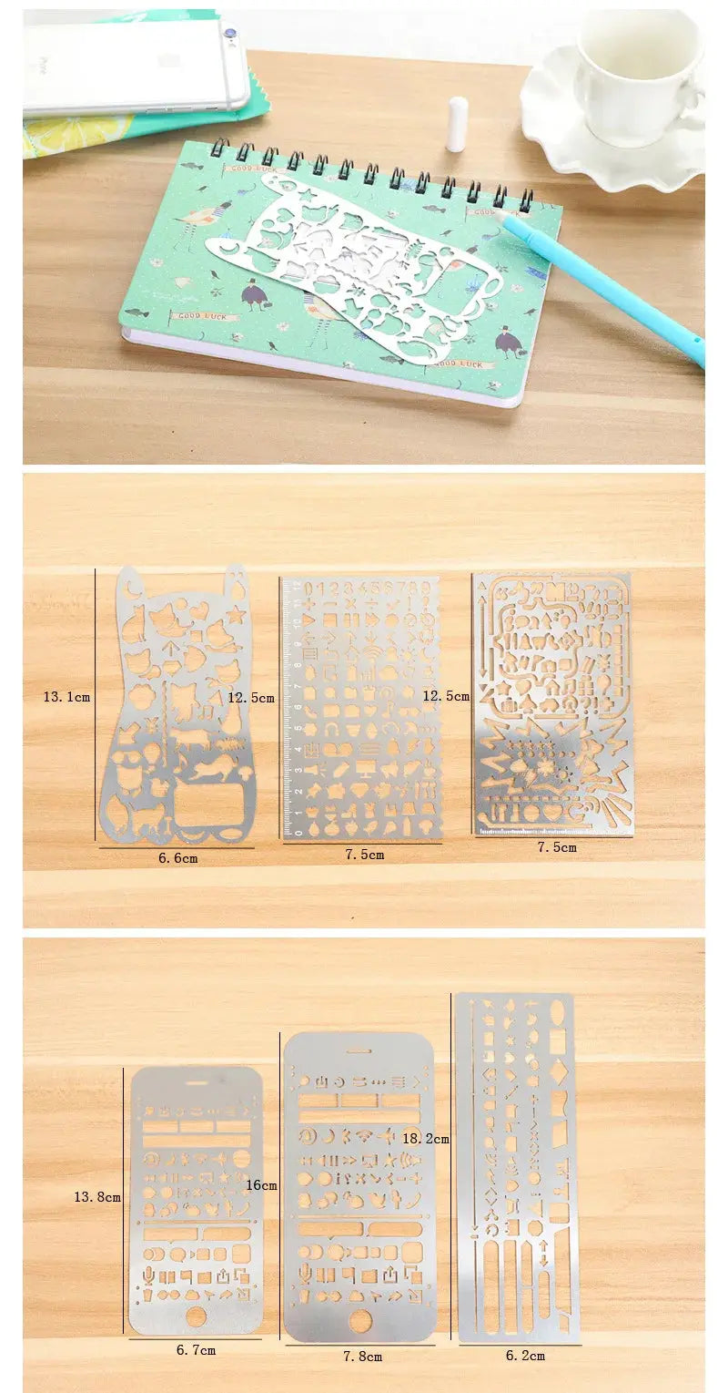 Multifunktionales Hohllineal aus Edelstahl, Katze, geometrische Figur, Zeichnungsschablonen, Vorlagen, Metalllineal, Diy-Werkzeug, Tagebuch-Vorlage - So ist Leben