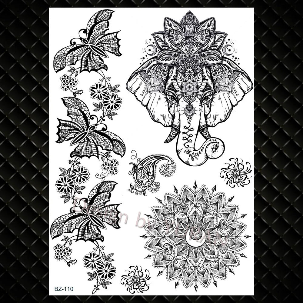 YURAN Mode Schwarz Ketten Handgelenk Henna Blume Gefälschte Tattoos Aufkleber Wasserdicht Mandala Flora Tattoo Temporäre Frauen Arm 3D Tatto So ist Leben