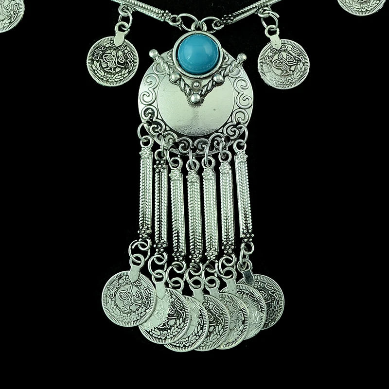 Türkei Bohemian Schwarz Blau Stein Ethnische Münze Quaste Halskette Türkische Gypsy Boho Strand Halsband Lätzchen Indien Halskette für Frauen Party So ist Leben