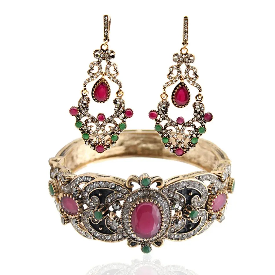 Sunspicems Indische Frauen Blume Schmuck Sets Harz Armreif Armband Ohrring Sets Türkische Haken Baumeln Ohrringe Braut Armband Geschenk - So ist Leben