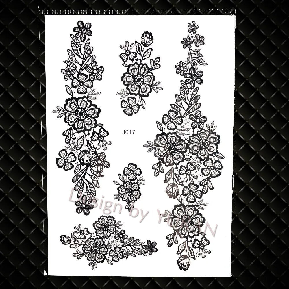 YURAN Mode Schwarz Ketten Handgelenk Henna Blume Gefälschte Tattoos Aufkleber Wasserdicht Mandala Flora Tattoo Temporäre Frauen Arm 3D Tatto So ist Leben