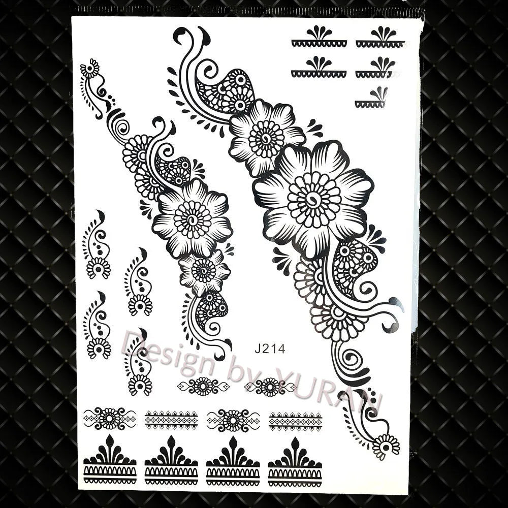 YURAN Mode Schwarz Ketten Handgelenk Henna Blume Gefälschte Tattoos Aufkleber Wasserdicht Mandala Flora Tattoo Temporäre Frauen Arm 3D Tatto So ist Leben