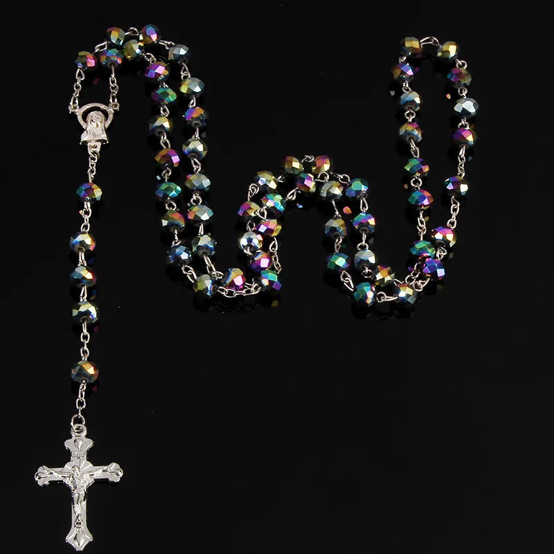 8mm Perlenkristall Rosenkranz Halskette, Charm Rosenkranz Kristall Segen Halskette, Santa Maria Center Kristall Schmuck Halskette So ist Leben