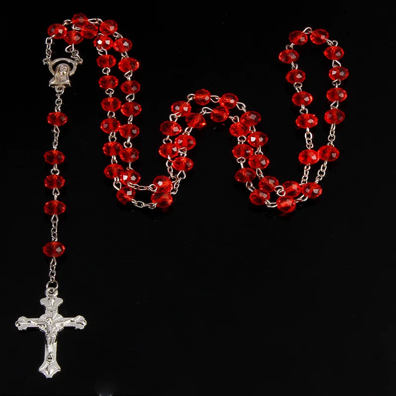 8mm Perlenkristall Rosenkranz Halskette, Charm Rosenkranz Kristall Segen Halskette, Santa Maria Center Kristall Schmuck Halskette So ist Leben
