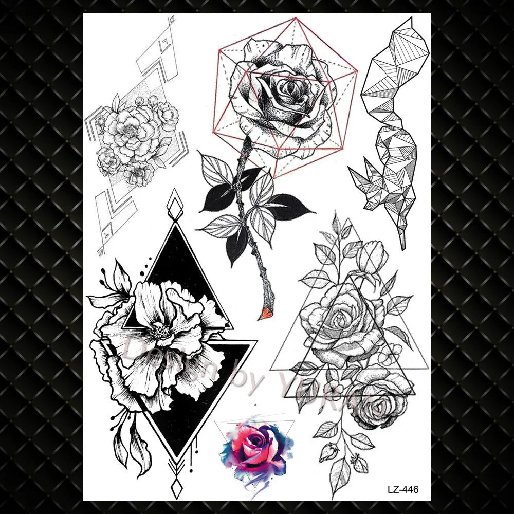 YURAN Mode Schwarz Ketten Handgelenk Henna Blume Gefälschte Tattoos Aufkleber Wasserdicht Mandala Flora Tattoo Temporäre Frauen Arm 3D Tatto So ist Leben