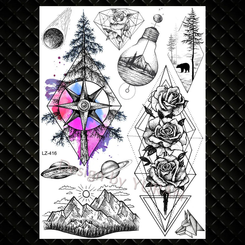 YURAN Mode Schwarz Ketten Handgelenk Henna Blume Gefälschte Tattoos Aufkleber Wasserdicht Mandala Flora Tattoo Temporäre Frauen Arm 3D Tatto So ist Leben