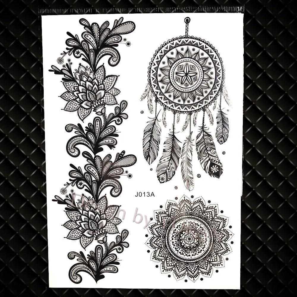 YURAN Mode Schwarz Ketten Handgelenk Henna Blume Gefälschte Tattoos Aufkleber Wasserdicht Mandala Flora Tattoo Temporäre Frauen Arm 3D Tatto So ist Leben