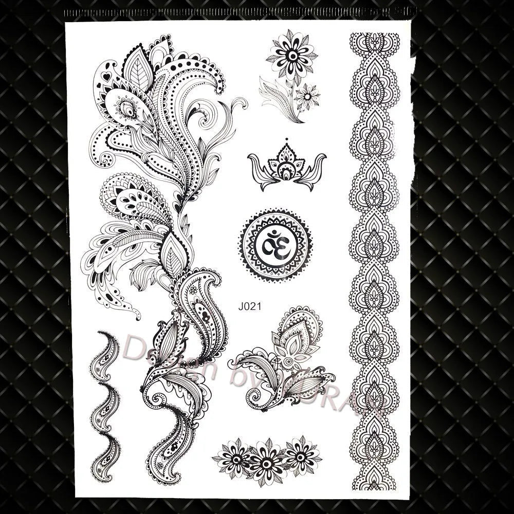 YURAN Mode Schwarz Ketten Handgelenk Henna Blume Gefälschte Tattoos Aufkleber Wasserdicht Mandala Flora Tattoo Temporäre Frauen Arm 3D Tatto So ist Leben