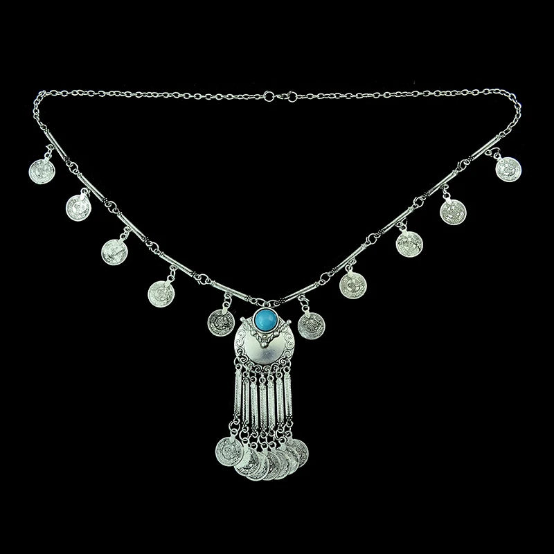 Türkei Bohemian Schwarz Blau Stein Ethnische Münze Quaste Halskette Türkische Gypsy Boho Strand Halsband Lätzchen Indien Halskette für Frauen Party So ist Leben