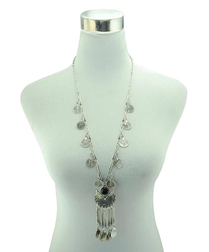 Türkei Bohemian Schwarz Blau Stein Ethnische Münze Quaste Halskette Türkische Gypsy Boho Strand Halsband Lätzchen Indien Halskette für Frauen Party So ist Leben