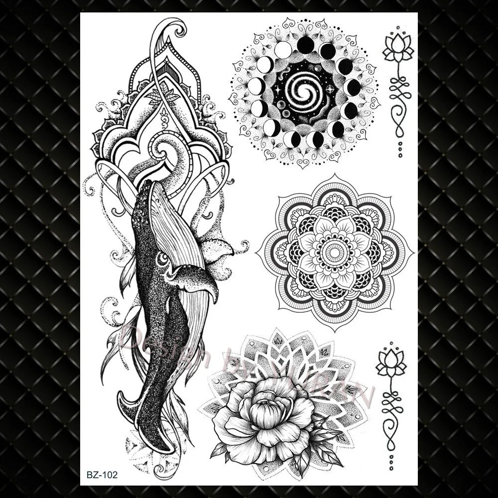 YURAN Mode Schwarz Ketten Handgelenk Henna Blume Gefälschte Tattoos Aufkleber Wasserdicht Mandala Flora Tattoo Temporäre Frauen Arm 3D Tatto So ist Leben