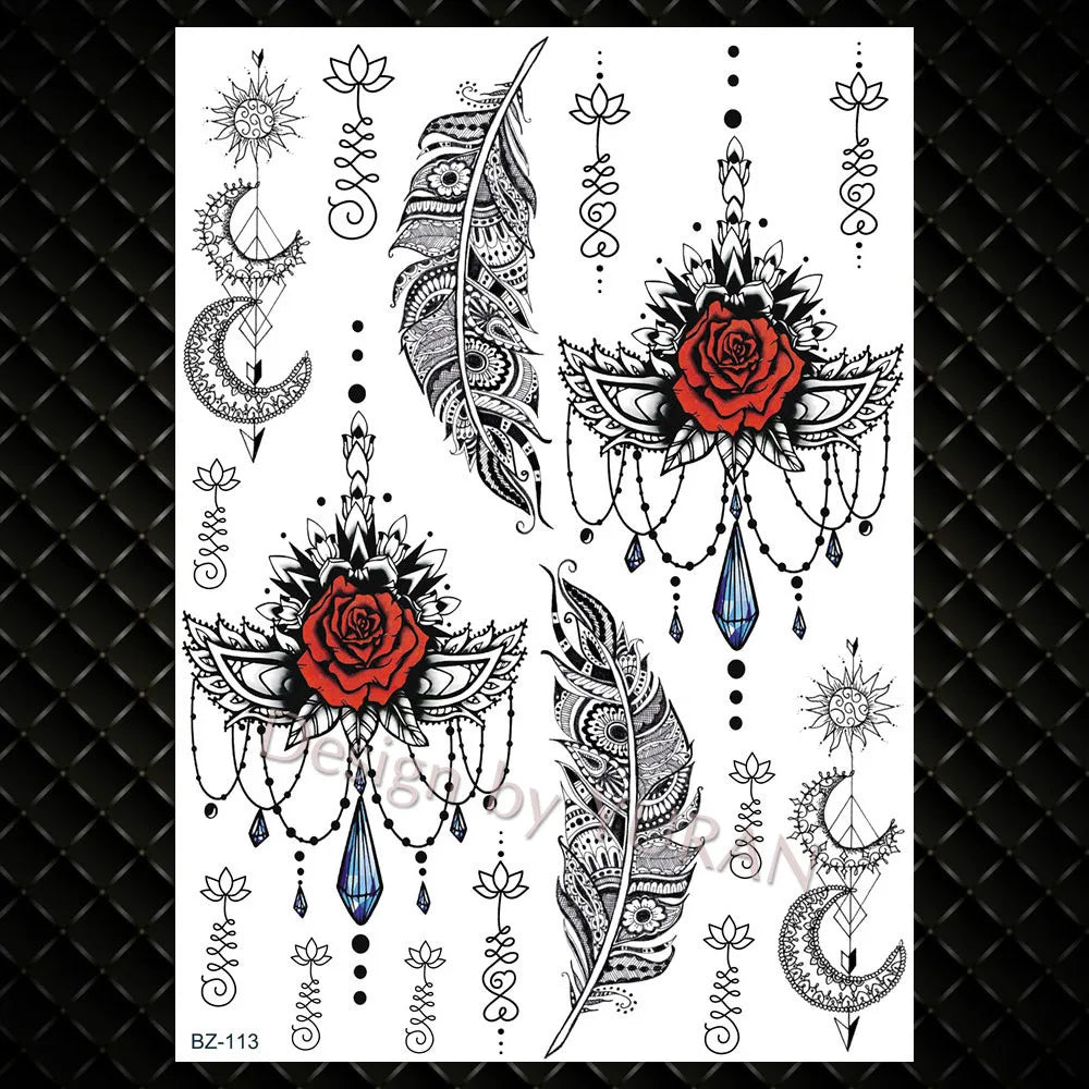 YURAN Mode Schwarz Ketten Handgelenk Henna Blume Gefälschte Tattoos Aufkleber Wasserdicht Mandala Flora Tattoo Temporäre Frauen Arm 3D Tatto So ist Leben