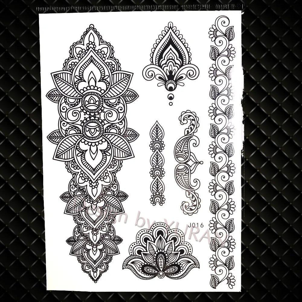 YURAN Mode Schwarz Ketten Handgelenk Henna Blume Gefälschte Tattoos Aufkleber Wasserdicht Mandala Flora Tattoo Temporäre Frauen Arm 3D Tatto So ist Leben