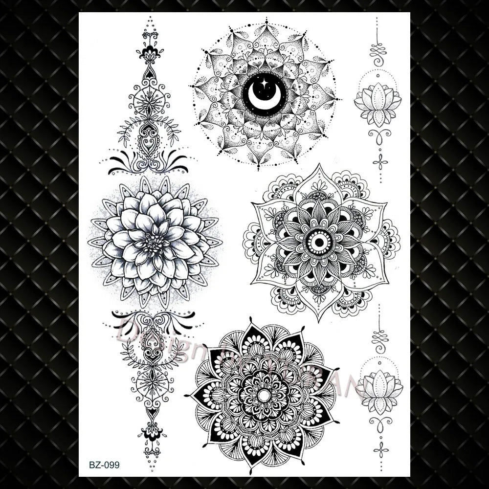 YURAN Mode Schwarz Ketten Handgelenk Henna Blume Gefälschte Tattoos Aufkleber Wasserdicht Mandala Flora Tattoo Temporäre Frauen Arm 3D Tatto So ist Leben