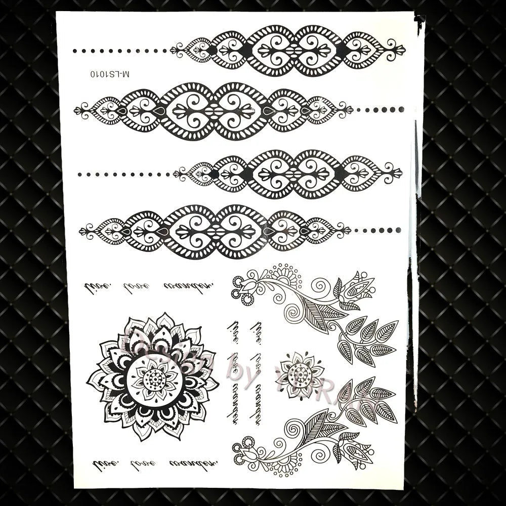 YURAN Mode Schwarz Ketten Handgelenk Henna Blume Gefälschte Tattoos Aufkleber Wasserdicht Mandala Flora Tattoo Temporäre Frauen Arm 3D Tatto So ist Leben
