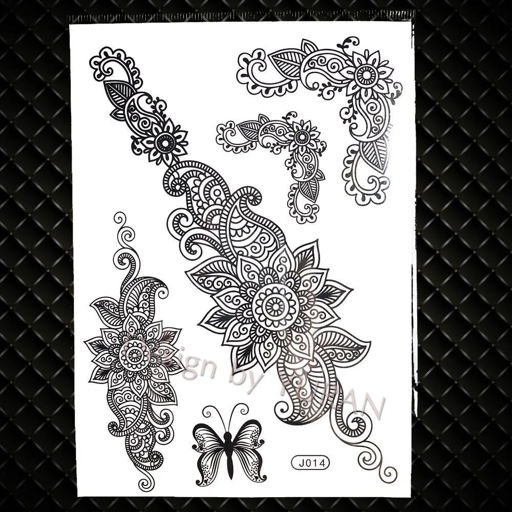 YURAN Mode Schwarz Ketten Handgelenk Henna Blume Gefälschte Tattoos Aufkleber Wasserdicht Mandala Flora Tattoo Temporäre Frauen Arm 3D Tatto So ist Leben