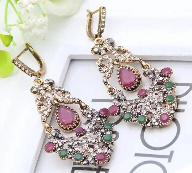 Sunspicems Indische Frauen Blume Schmuck Sets Harz Armreif Armband Ohrring Sets Türkische Haken Baumeln Ohrringe Braut Armband Geschenk - So ist Leben