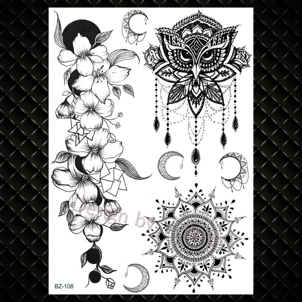 YURAN Mode Schwarz Ketten Handgelenk Henna Blume Gefälschte Tattoos Aufkleber Wasserdicht Mandala Flora Tattoo Temporäre Frauen Arm 3D Tatto So ist Leben