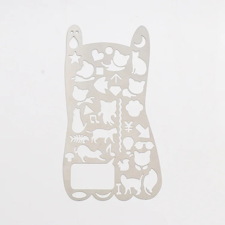 Multifunktionales Hohllineal aus Edelstahl, Katze, geometrische Figur, Zeichnungsschablonen, Vorlagen, Metalllineal, Diy-Werkzeug, Tagebuch-Vorlage