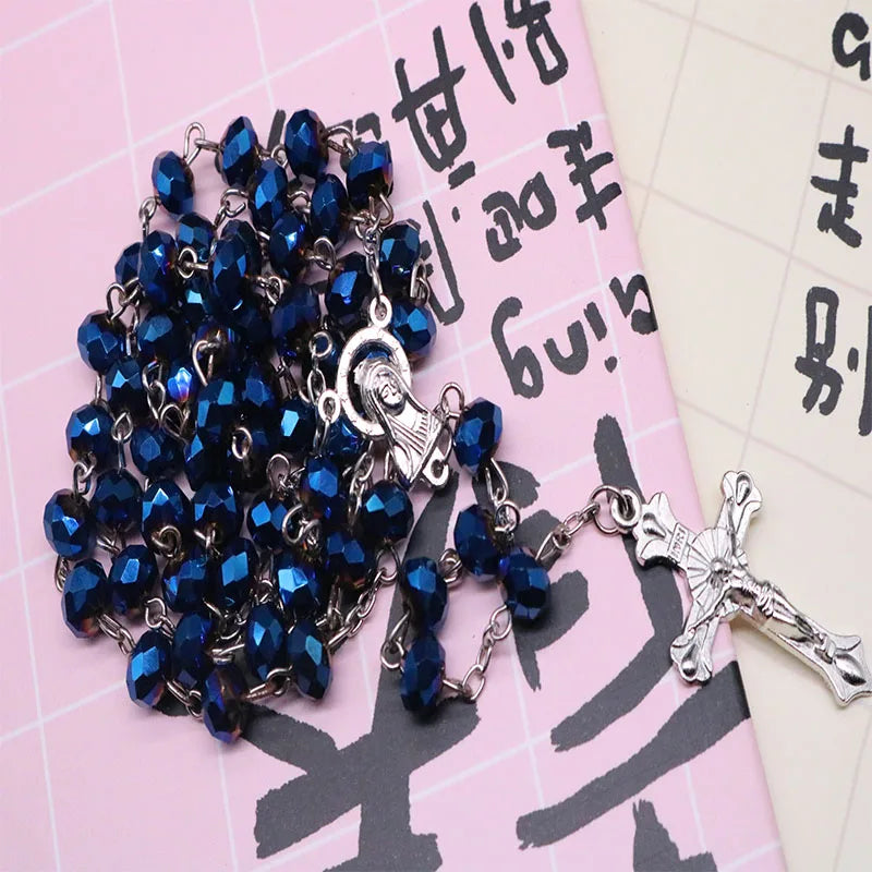 8mm Perlenkristall Rosenkranz Halskette, Charm Rosenkranz Kristall Segen Halskette, Santa Maria Center Kristall Schmuck Halskette So ist Leben