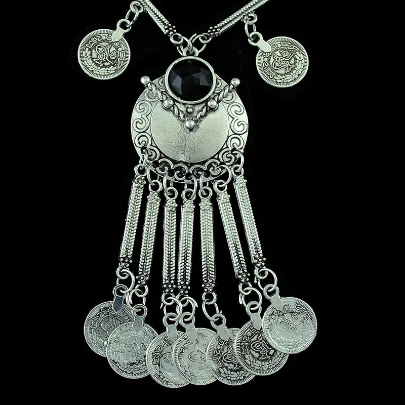 Türkei Bohemian Schwarz Blau Stein Ethnische Münze Quaste Halskette Türkische Gypsy Boho Strand Halsband Lätzchen Indien Halskette für Frauen Party So ist Leben