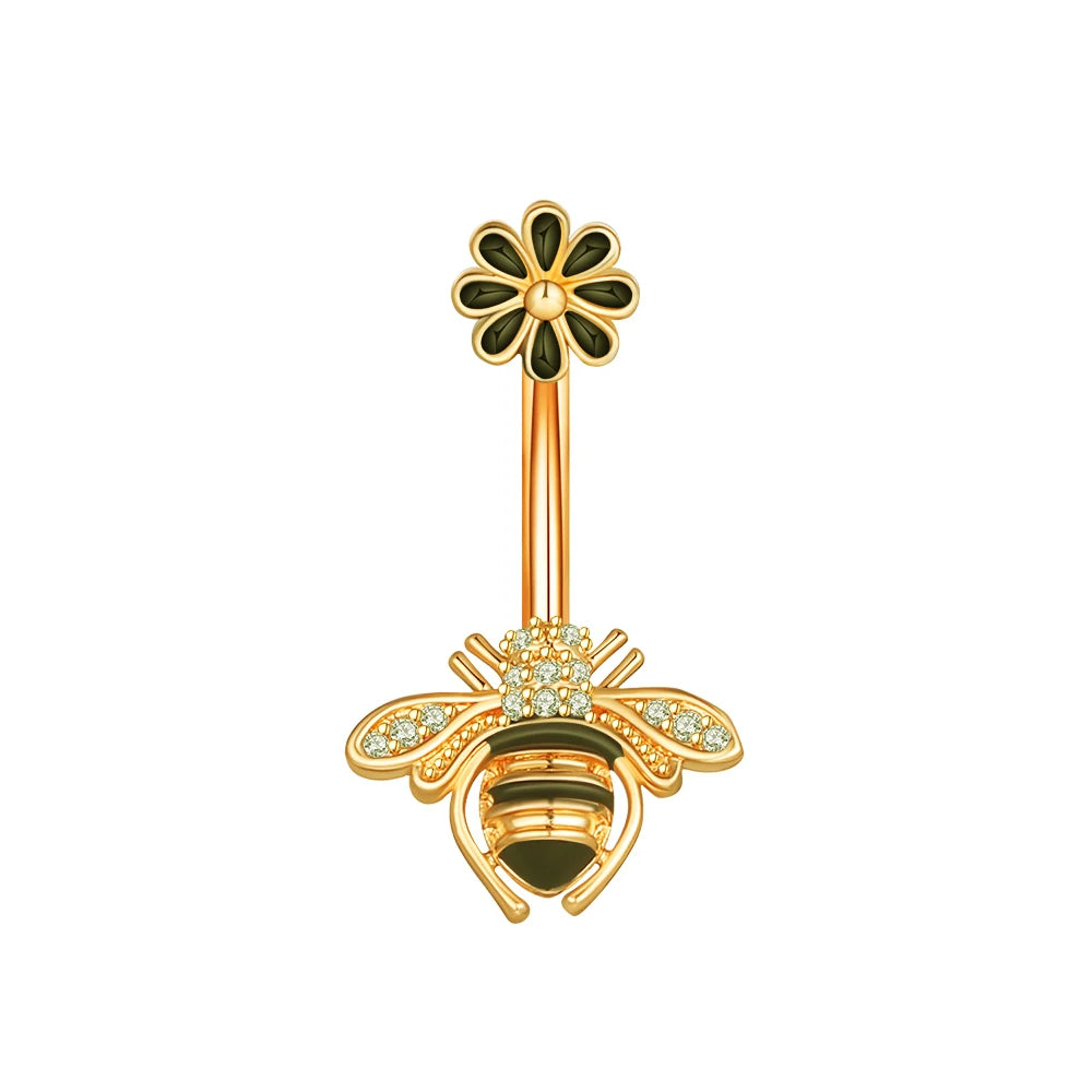 Dainsty baumelnde Bauchnabelringe Chirurgenstahl 14G Bar Nabelpiercing Ring Kristall CZ Biene Blume Herz Bauchring Ohrschmuck So ist Leben