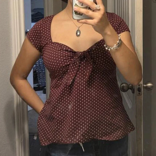 Damen Fairy Grunge Coquette T-Shirts Y2K Süße Kurzarm Babydoll Tops 90er Jahre Preppy Girls Vintage Ästhetische Blusen Crop Tops So ist Leben