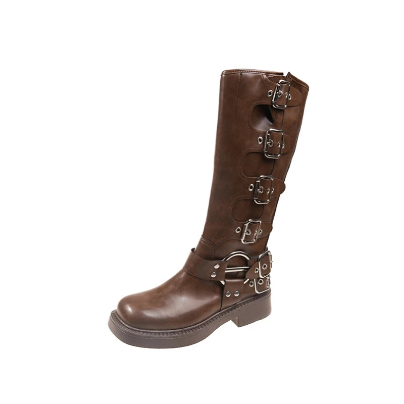Frau Stiefel Kniehohe Plattform Elegante Niedrigen Absatz Trend Punk Gothic New Rock Leder Mode frauen Schuhe Motorrad Schuhe So ist Leben