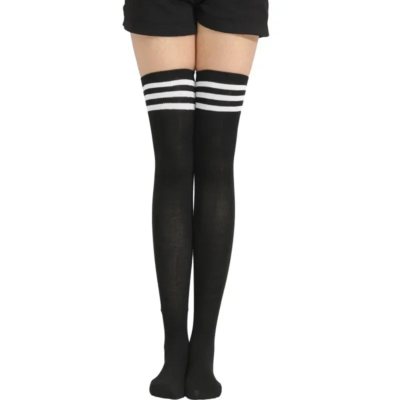 Overknee-Oberschenkelstrümpfe für Damen im akademischen Stil, schwarz-weiß gestreift, lange Socken, Overknee-Strümpfe für Damen und Mädchen, warmes Knie So ist Leben