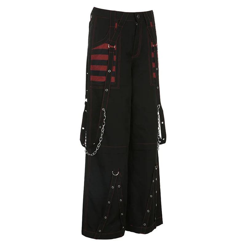 Gothic Frauen Punk Cargo Hosen Dark Academia Ästhetische Hohe Taille Baggy Hosen mit Taschen Grunge Streetwear Y2k So ist Leben