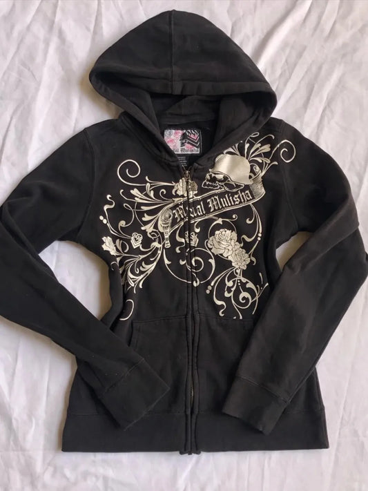 Hoodies Frauen 2000er Jahre Kleidung Y2k Vintage Harajuku Blume Grafik Zip-up Kapuze Punk Hot Girl High Street Hoodie Casual Sweatshirt So ist Leben