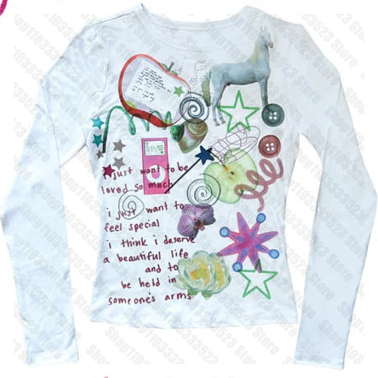 Y2k Gothic Langarm Tops Grunge Trashy Langarm Tops Herbst Winter Frauen Kleidung Punk mädchen Ästhetische Grafiken Lange-sleeve So ist Leben