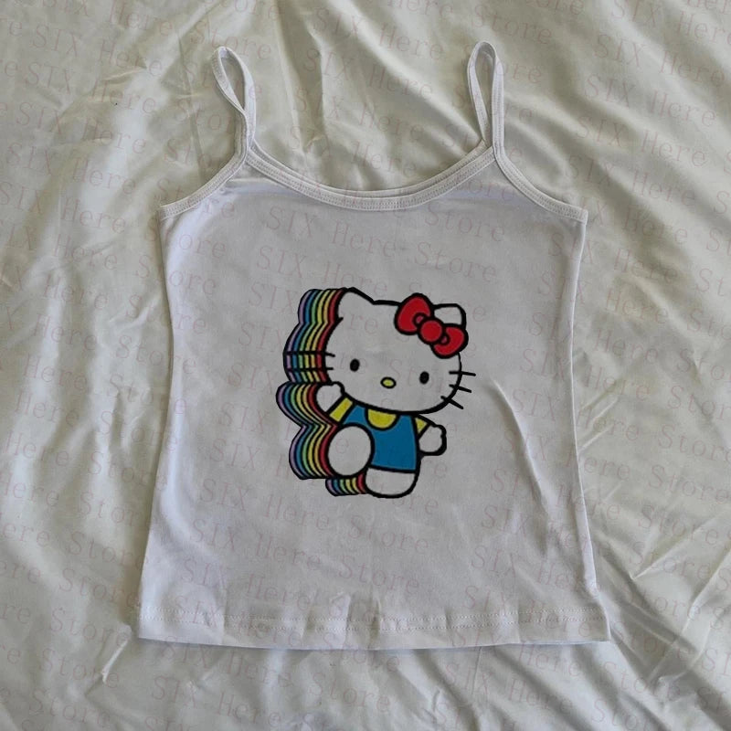 Sanrio Hello Kitty New Sweet Suspender Women Cute Slim Tank Top Y2k Tees Summer Clothes Spicy Girl Cartoon Print Fashion Vest So ist Leben